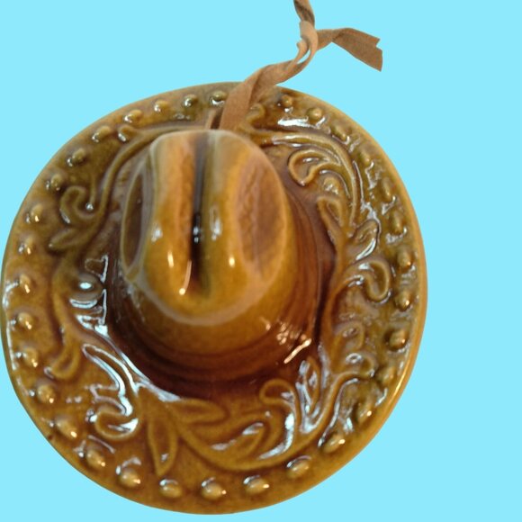 Vintage Ceramic Cowboy Hat Wall Hanging Ornament Western Cowboy - Picture 2 of 4